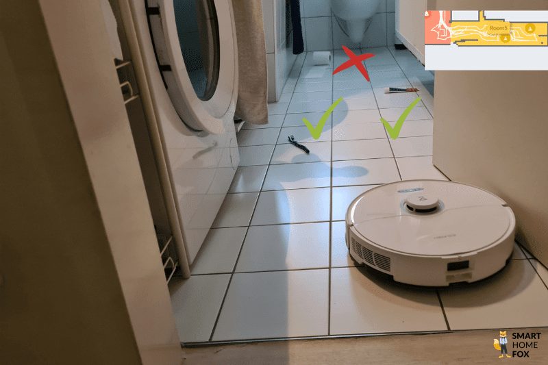 Das Ergebnis des Roborock S8 Pro Ultra beim Objekterkennungstest von sehr flachen Gegenständen ist übersichtlich zu sehen.